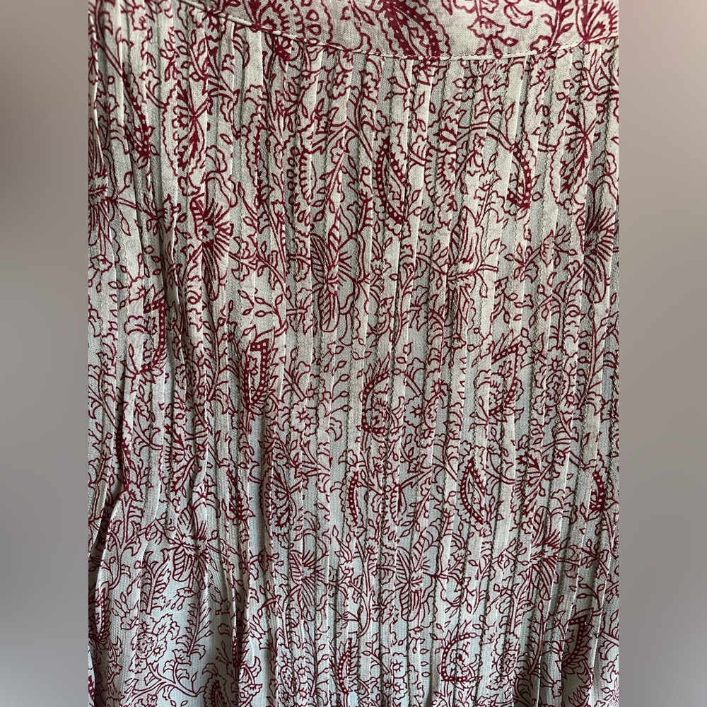 Soft Surroundings Maxi Skirt M Burgundy Boho Pintuck Pleats Waist sequins cottag - Picture 5 of 8